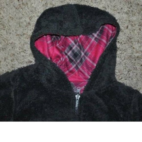 *Reversible Jacket Mamba sz 10/12 Pink Plaid Fleece Hooded Zip Front PLUS Girls - Picture 7 of 7